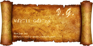 Váli Géza névjegykártya